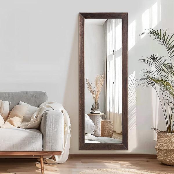 MELOMOIR Rustic Farmhouse Full Length Mirror, Wood Floor, Free Standing Leaning Hanging, Long for Bedroom Cloakroom, Wall Full Length, Charcoal-Grilled Brown - MIRRORONS