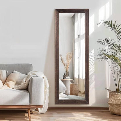 MELOMOIR Rustic Farmhouse Full Length Mirror, Wood Floor, Free Standing Leaning Hanging, Long for Bedroom Cloakroom, Wall Full Length, Charcoal-Grilled Brown - MIRRORONS