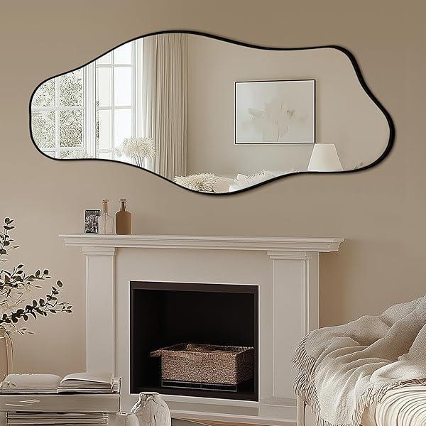 Mirrorons Irregular Wall Mirror, Black Asymmetrical Mirror Decorative Bathroom Mirror, Cloud Mirror, Modern Vanity Mirror, Shatterproof Black Mirror - MIRRORONS