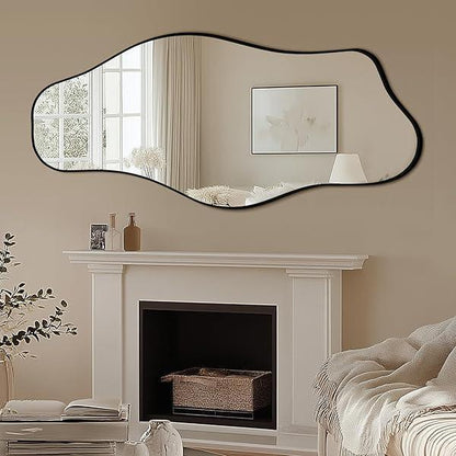 Mirrorons Irregular Wall Mirror, Black Asymmetrical Mirror Decorative Bathroom Mirror, Cloud Mirror, Modern Vanity Mirror, Shatterproof Black Mirror - MIRRORONS