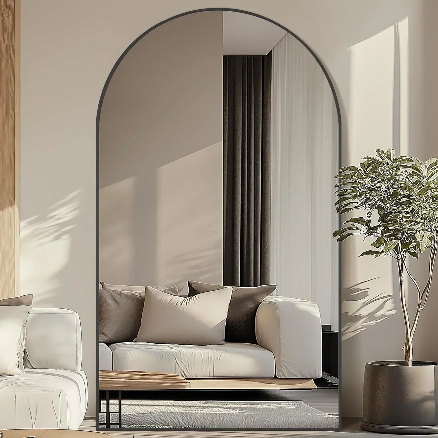 MELOMOIR 76"x44" Oversized Floor Mirror Freestanding, Arched Full Length Mirror for Bedroom Living Room Dressing Room Gym Yoga Hair Salon, Black Mirror Full Length with Shatterproof Tempered Glass
