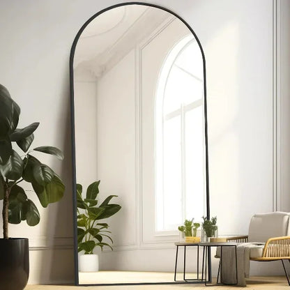 MELOMOIR Arched Floor Mirror, Leaning Hanging Mirror with Aluminum Frame, for Living Room, Bedroom, Cloakroom, Hallway, Black - MIRRORONS