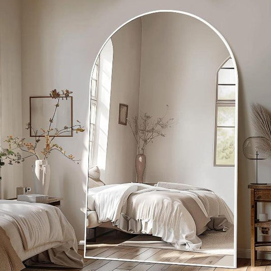 MELOMOIR Oversized Floor Mirror, Free Standing Leaning or Hanging, Suitable for Bedroom Living Room Home Gym Cloakroom, Thin Aluminum Frame, Tempered Glass, White - MIRRORONS