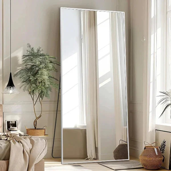 MELOMOIR Full Length Mirror, Silver Floor Mirror with Stand Hanging or Leaning, Aluminum Alloy Frame Full Body Mirror for Bedroom Living Room Cloakroom Hallway, Wall Mirror Full Length, Silver - MIRRORONS
