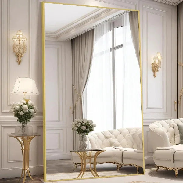 MELOMOIR Gold Full Length Mirror, Free Standing or Wall Mounted, Full Body Mirror for Bedroom, Living Room, Gym, Dorm - MIRRORONS