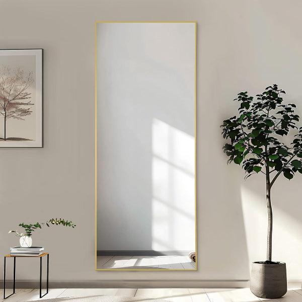 MELOMOIR Gold Mirror Full Length, Floor Mirror, Free Standing Mirror Hanging or Leaning, Aluminum Alloy Frame Full Body Mirror for Bedroom Living Room Cloakroom Hallway, Wall Mirror Full Length - MIRRORONS