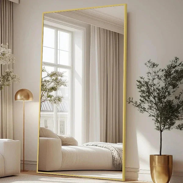 MELOMOIR Gold Full Length Mirror, Free Standing or Wall Mounted, Full Body Mirror for Bedroom, Living Room, Gym, Dorm - MIRRORONS