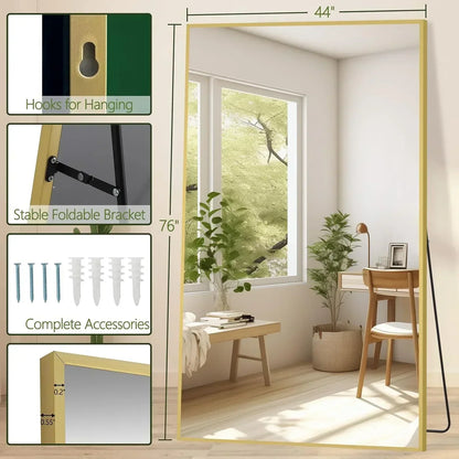 MELOMOIR Oversized Floor Mirror Freestanding, Full Length Mirror for Bedroom Living Room Dressing Room Gym Yoga Hair Salon, Gold Arched Mirror Full Length with Shatterproof Tempered Glass
