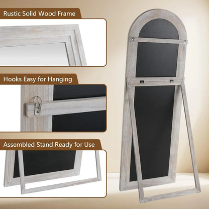 MELOMOIR Arched Full Length Mirror with Solid Wood Frame, 64"x21" Rustic Farmhouse Floor Mirror with Stand, Free Standing Leaning Hanging, for Bedroom Living Room Dressing Room, Distressed White