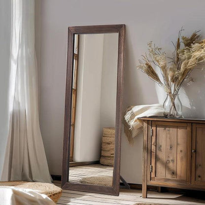 MELOMOIR Rustic Farmhouse Full Length Mirror, Wood Floor, Free Standing Leaning Hanging, Long for Bedroom Cloakroom, Wall Full Length, Charcoal-Grilled Brown - MIRRORONS