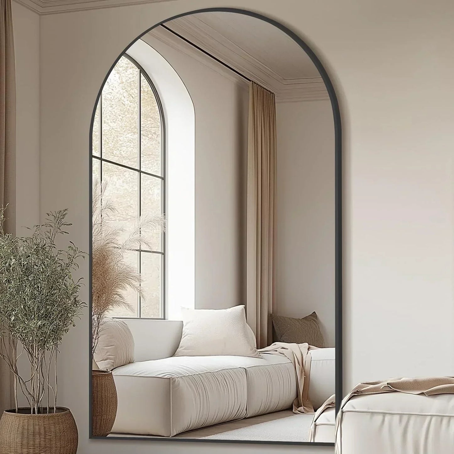 MELOMOIR 76"x44" Oversized Floor Mirror Freestanding, Arched Full Length Mirror for Bedroom Living Room Dressing Room Gym Yoga Hair Salon, Black Mirror Full Length with Shatterproof Tempered Glass