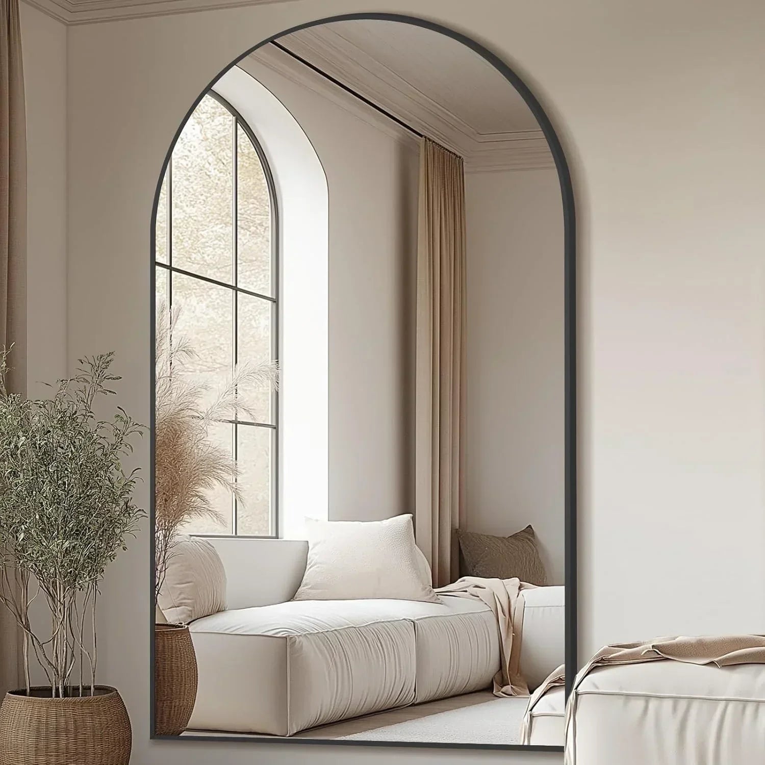 MELOMOIR 76"x44" Oversized Floor Mirror Freestanding, Arched Full Length Mirror for Bedroom Living Room Dressing Room Gym Yoga Hair Salon, Black Mirror Full Length with Shatterproof Tempered Glass