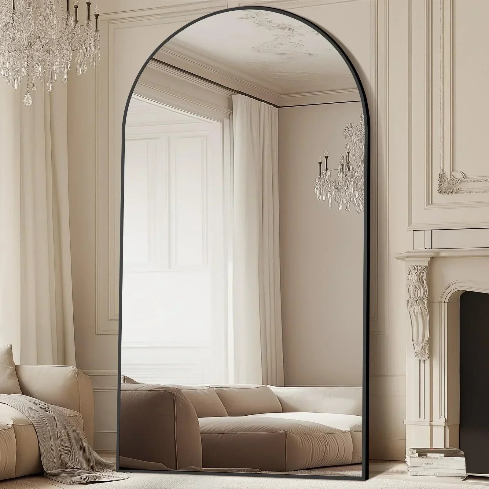 MELOMOIR 76"x44" Oversized Floor Mirror Freestanding, Arched Full Length Mirror for Bedroom Living Room Dressing Room Gym Yoga Hair Salon, Black Mirror Full Length with Shatterproof Tempered Glass