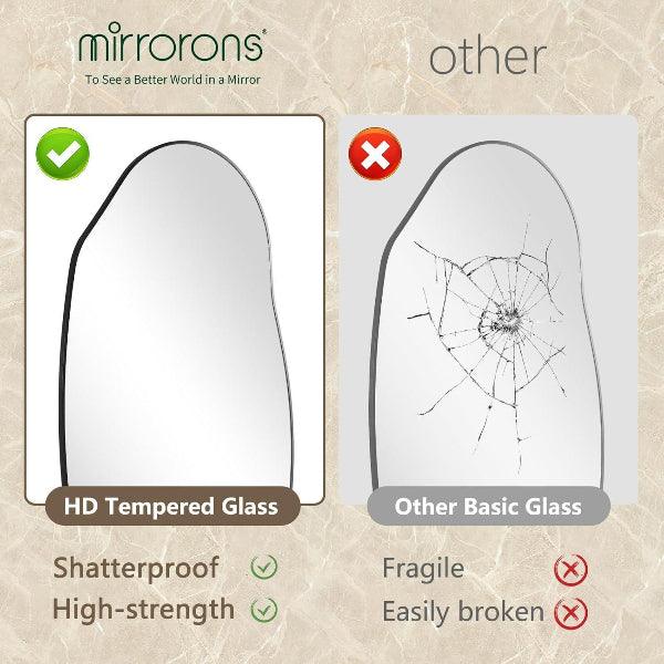Mirrorons Irregular Wall Mirror 51×28, Black Asymmetrical Bathroom Mirror, Oval Aesthetic Mirror, Full Length Mirror, Shatterproof Black Bathroom Mirrors
