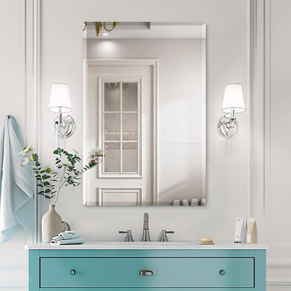 Mirrorons Beveled Mirror, Wall Mirror 18" x 24", Frameless Rectangle Bathroom Mirror with Beveled Edge, Hangs Horizontally or Vertically. Rounded Corner Tempered Mirror