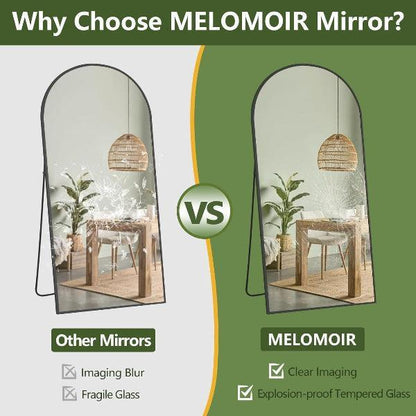 MELOMOIR Arched Floor Mirror, Leaning Hanging Mirror with Aluminum Frame, for Living Room, Bedroom, Cloakroom, Hallway, Black - MIRRORONS
