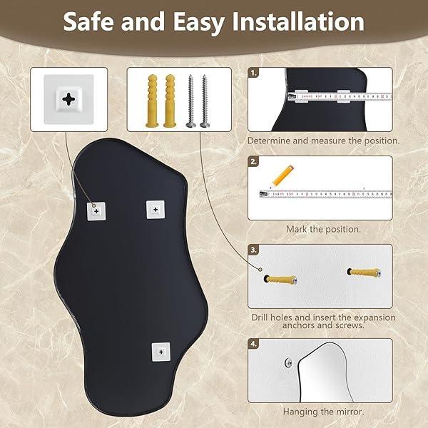 Mirrorons Irregular Wall Mirror, Black Asymmetrical Mirror Decorative Bathroom Mirror, Cloud Mirror, Modern Vanity Mirror, Shatterproof Black Mirror - MIRRORONS