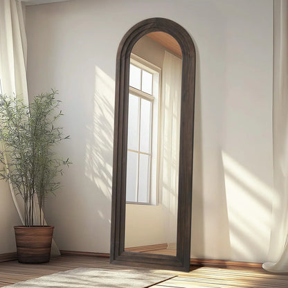 MELOMOIR Arched Full Length Mirror with Solid Wood Frame, 64"x21" Rustic Farmhouse Floor Mirror with Stand, Free Standing Leaning Hanging, for Bedroom Living Room Dressing Room, Distressed White