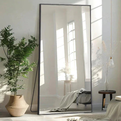 MELOMOIR Full Length Mirror, Floor Mirror with Stand Hanging or Leaning, Aluminum Alloy Frame Full Body Mirror for Bedroom Living Room Cloakroom Hallway, Wall Mirror Full Length, Black - MIRRORONS