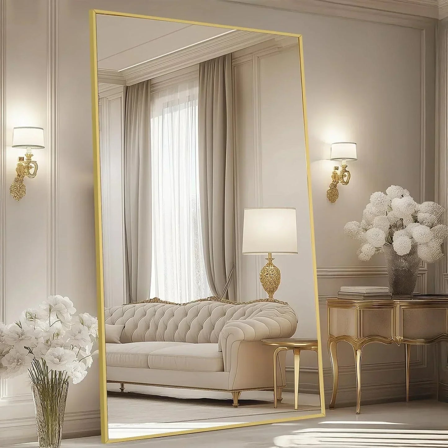 MELOMOIR Oversized Floor Mirror Freestanding, Full Length Mirror for Bedroom Living Room Dressing Room Gym Yoga Hair Salon, Gold Arched Mirror Full Length with Shatterproof Tempered Glass