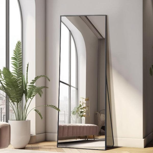 MELOMOIR Full Length Mirror, Floor Mirror with Stand Hanging or Leaning, Aluminum Alloy Frame Full Body Mirror for Bedroom Living Room Cloakroom Hallway, Wall Mirror Full Length, Black - MIRRORONS