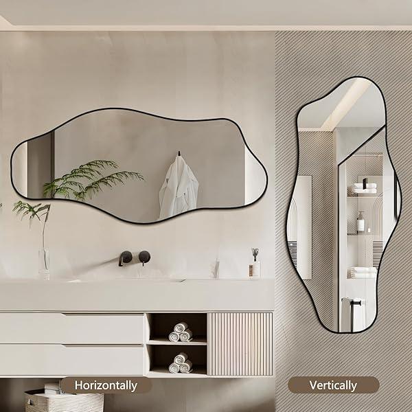 Mirrorons Irregular Wall Mirror, Black Asymmetrical Mirror Decorative Bathroom Mirror, Cloud Mirror, Modern Vanity Mirror, Shatterproof Black Mirror - MIRRORONS