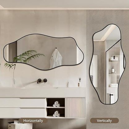 Mirrorons Irregular Wall Mirror, Black Asymmetrical Mirror Decorative Bathroom Mirror, Cloud Mirror, Modern Vanity Mirror, Shatterproof Black Mirror - MIRRORONS
