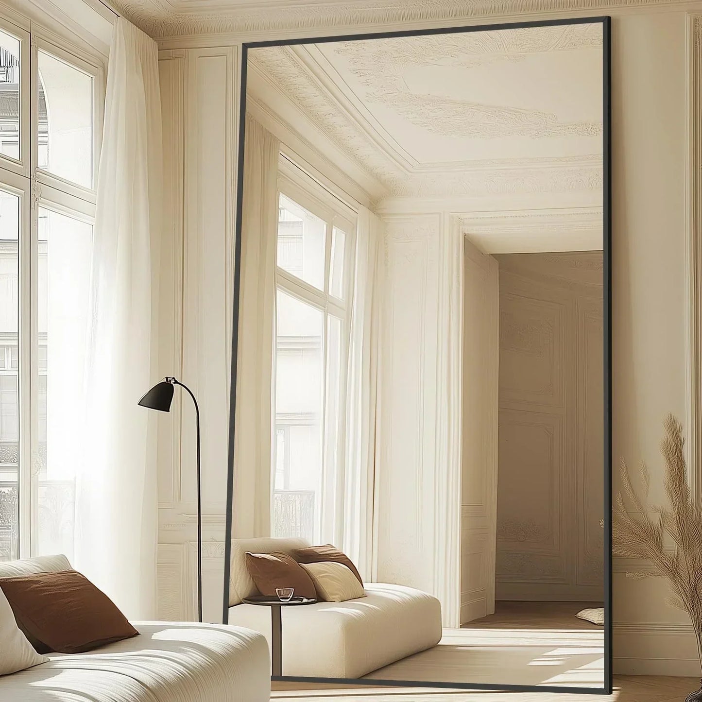 MELOMOIR 76"x44" Oversized Floor Mirror Freestanding, Arched Full Length Mirror for Bedroom Living Room Dressing Room Gym Yoga Hair Salon, Black Mirror Full Length with Shatterproof Tempered Glass