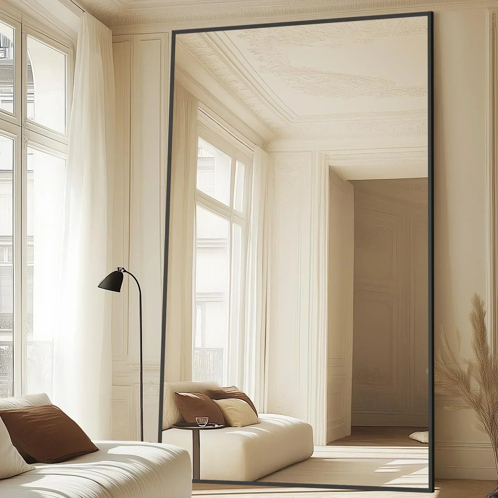 MELOMOIR 76"x44" Oversized Floor Mirror Freestanding, Arched Full Length Mirror for Bedroom Living Room Dressing Room Gym Yoga Hair Salon, Black Mirror Full Length with Shatterproof Tempered Glass