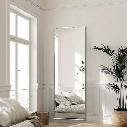MELOMOIR Full Length Mirror, Silver Floor Mirror with Stand Hanging or Leaning, Aluminum Alloy Frame Full Body Mirror for Bedroom Living Room Cloakroom Hallway, Wall Mirror Full Length, Silver - MIRRORONS