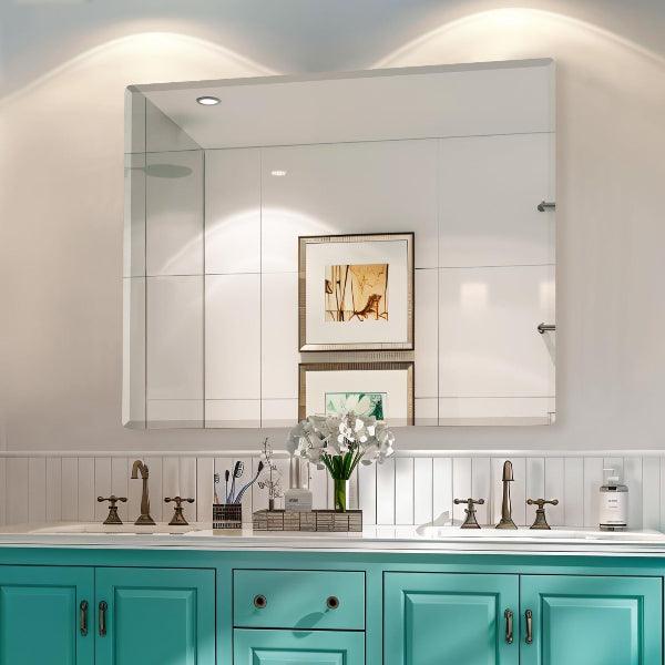 Mirrorons Beveled Mirror, Wall Mirror 18" x 24", Frameless Rectangle Bathroom Mirror with Beveled Edge, Hangs Horizontally or Vertically. Rounded Corner Tempered Mirror