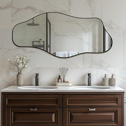 Mirrorons Irregular Wall Mirror, Black Asymmetrical Mirror Decorative Bathroom Mirror, Cloud Mirror, Modern Vanity Mirror, Shatterproof Black Mirror - MIRRORONS