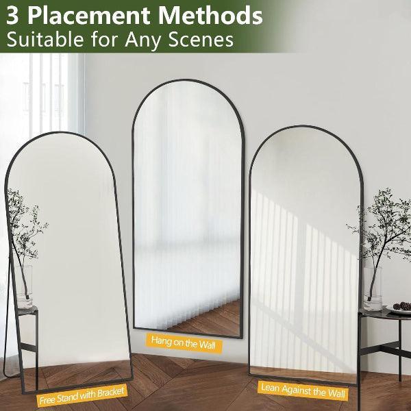 MELOMOIR Arched Floor Mirror, Leaning Hanging Mirror with Aluminum Frame, for Living Room, Bedroom, Cloakroom, Hallway, Black - MIRRORONS