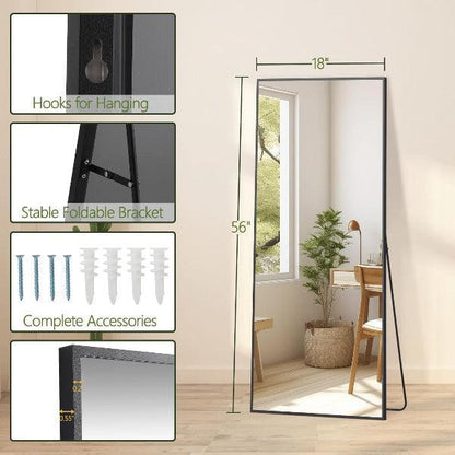 MELOMOIR Full Length Mirror, Floor Mirror with Stand Hanging or Leaning, Aluminum Alloy Frame Full Body Mirror for Bedroom Living Room Cloakroom Hallway, Wall Mirror Full Length, Black - MIRRORONS