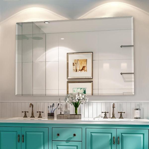 Mirrorons Beveled Mirror, Wall Mirror 18" x 24", Frameless Rectangle Bathroom Mirror with Beveled Edge, Hangs Horizontally or Vertically. Rounded Corner Tempered Mirror