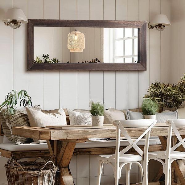 MELOMOIR Rustic Farmhouse Full Length Mirror, Wood Floor, Free Standing Leaning Hanging, Long for Bedroom Cloakroom, Wall Full Length, Charcoal-Grilled Brown - MIRRORONS