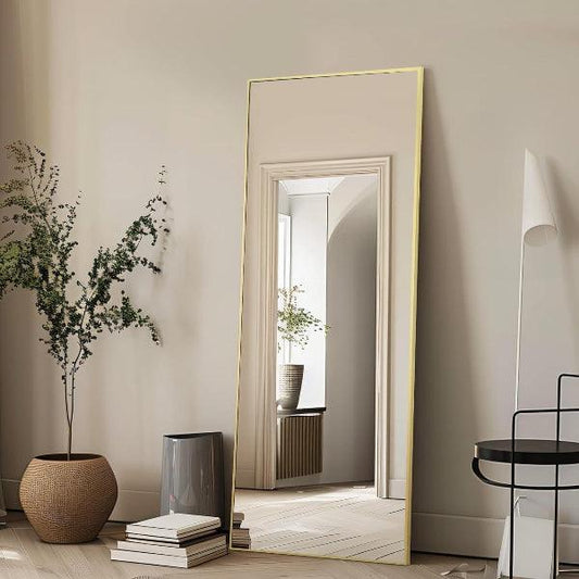 MELOMOIR Gold Mirror Full Length, Floor Mirror, Free Standing Mirror Hanging or Leaning, Aluminum Alloy Frame Full Body Mirror for Bedroom Living Room Cloakroom Hallway, Wall Mirror Full Length - MIRRORONS