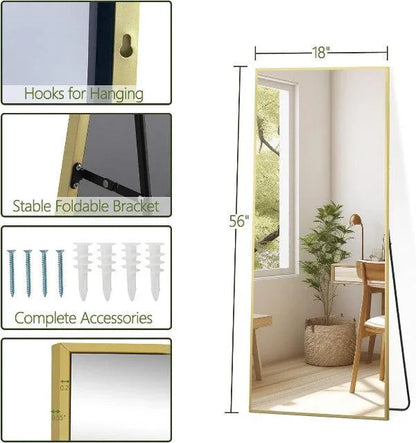 MELOMOIR Gold Full Length Mirror, Free Standing or Wall Mounted, Full Body Mirror for Bedroom, Living Room, Gym, Dorm - MIRRORONS