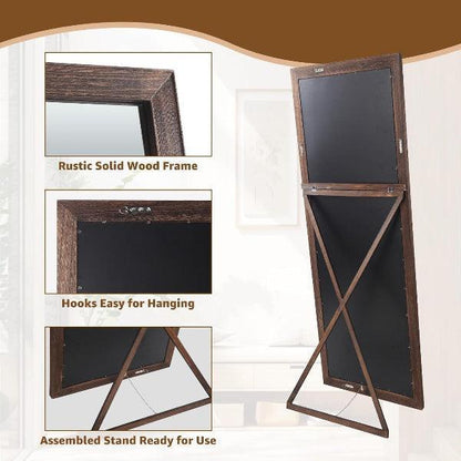 MELOMOIR Rustic Farmhouse Full Length Mirror, Wood Floor, Free Standing Leaning Hanging, Long for Bedroom Cloakroom, Wall Full Length, Charcoal-Grilled Brown - MIRRORONS