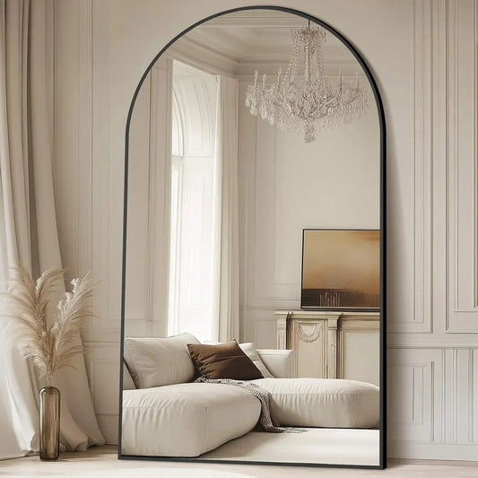 MELOMOIR 76"x44" Oversized Floor Mirror Freestanding, Arched Full Length Mirror for Bedroom Living Room Dressing Room Gym Yoga Hair Salon, Black Mirror Full Length with Shatterproof Tempered Glass