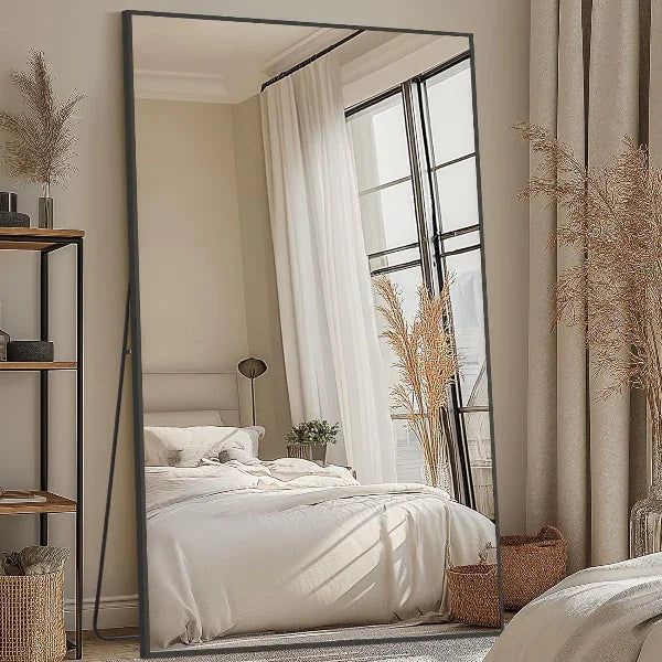 MELOMOIR Oversized Floor Mirror, Freestanding, Large Full Body Mirror for Bedroom, Living Room & Gym - Black Mirror with Tempered Glass - MIRRORONS