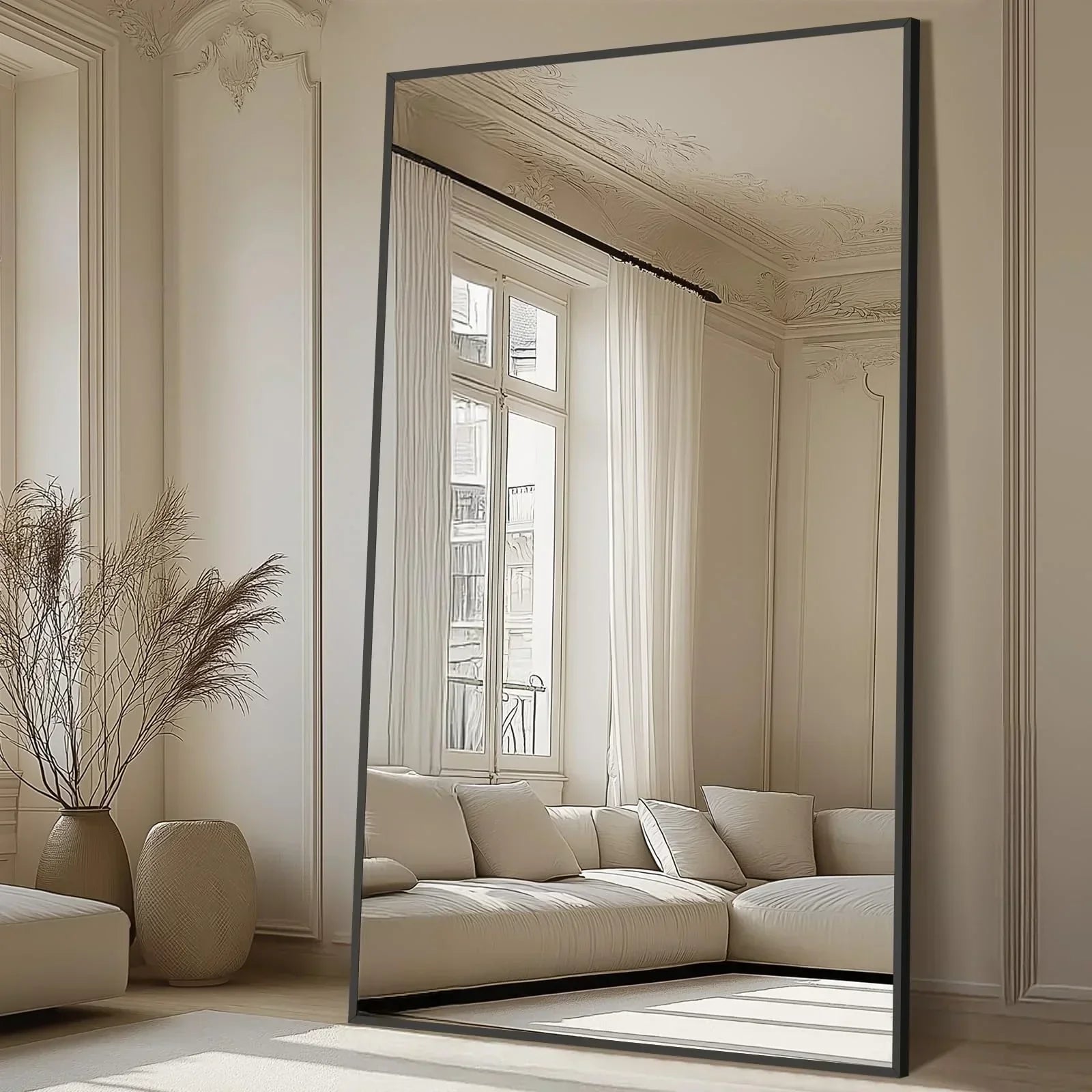MELOMOIR 76"x44" Oversized Floor Mirror Freestanding, Arched Full Length Mirror for Bedroom Living Room Dressing Room Gym Yoga Hair Salon, Black Mirror Full Length with Shatterproof Tempered Glass