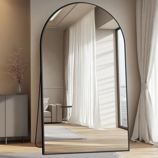 MELOMOIR 76"x44" Oversized Floor Mirror Freestanding, Arched Full Length Mirror for Bedroom Living Room Dressing Room Gym Yoga Hair Salon, Black Mirror Full Length with Shatterproof Tempered Glass