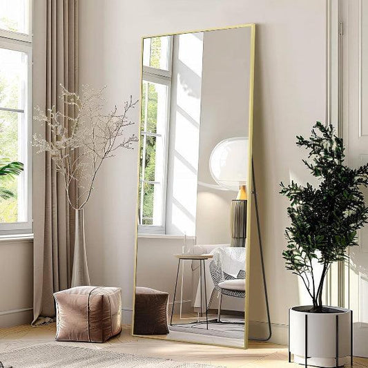 MELOMOIR Gold Full Length Mirror, Free Standing or Wall Mounted, Full Body Mirror for Bedroom, Living Room, Gym, Dorm - MIRRORONS