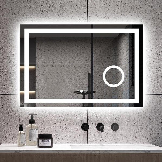 LED Mirror, Vanity Mirror, Wall Mounted Bathroom Mirror with 3X Magnifying Makeup Mirror, 3 Colors Adjustable Dimmable, Shatter-Proof, Anti-Fog - MIRRORONS