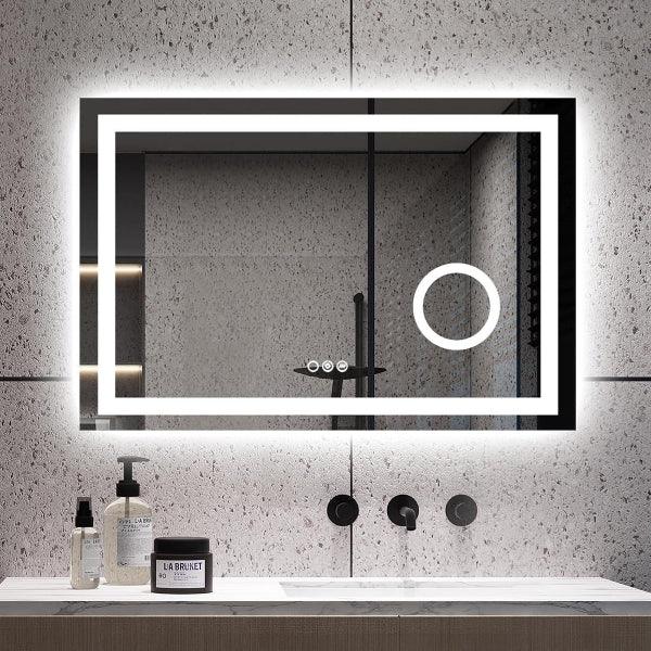 LED Mirror, Vanity Mirror, Wall Mounted Bathroom Mirror with 3X Magnifying Makeup Mirror, 3 Colors Adjustable Dimmable, Shatter-Proof, Anti-Fog - MIRRORONS