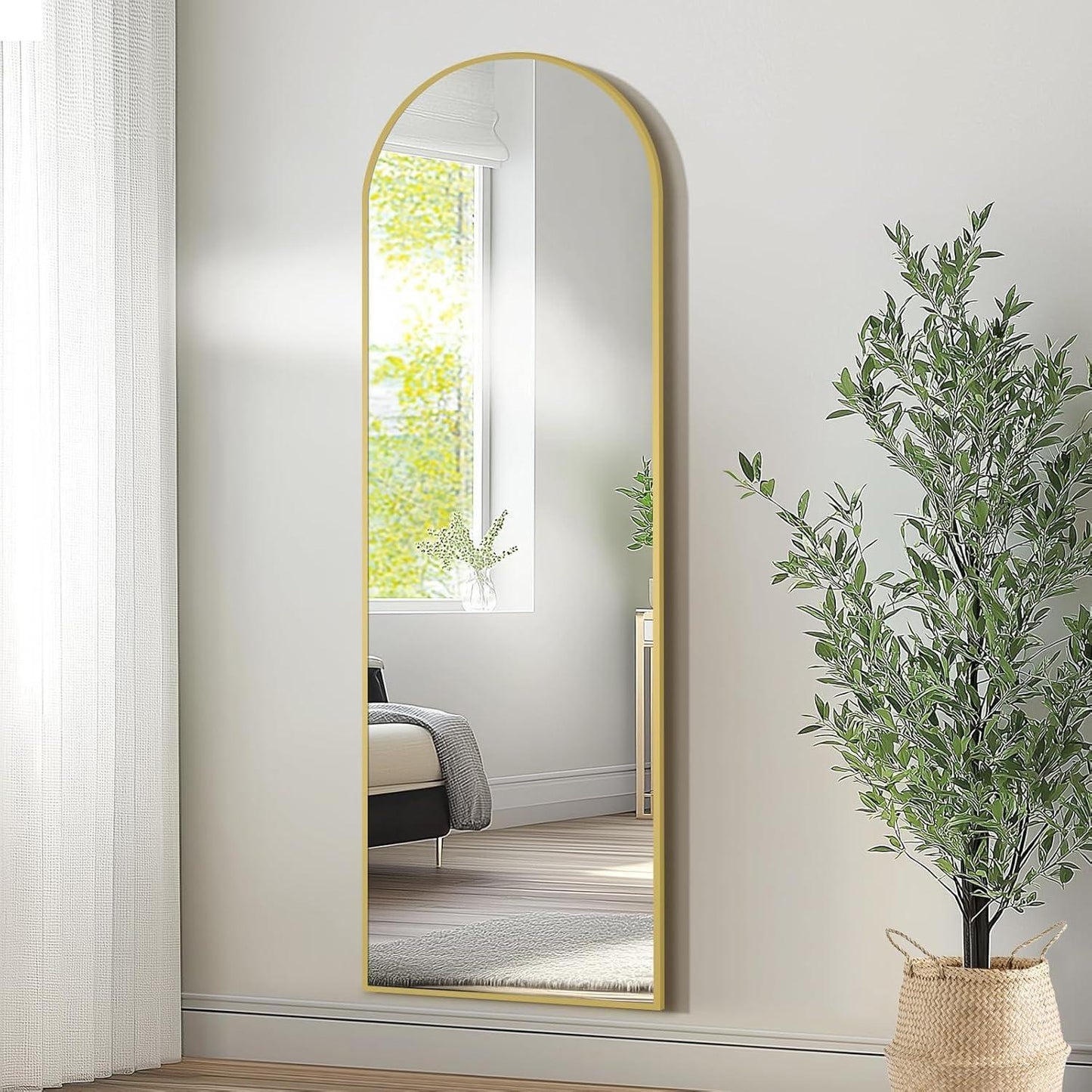 MELOMOIR Oversized Floor Mirror Freestanding, Full Length Mirror for Bedroom Living Room Dressing Room Gym Yoga Hair Salon, Gold Arched Mirror Full Length with Shatterproof Tempered Glass