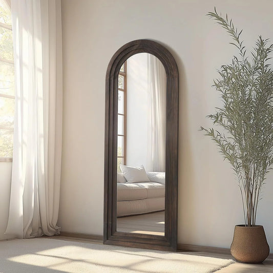 MELOMOIR Arched Solid Wood Full Length Mirror – Rustic Farmhouse Floor Mirror