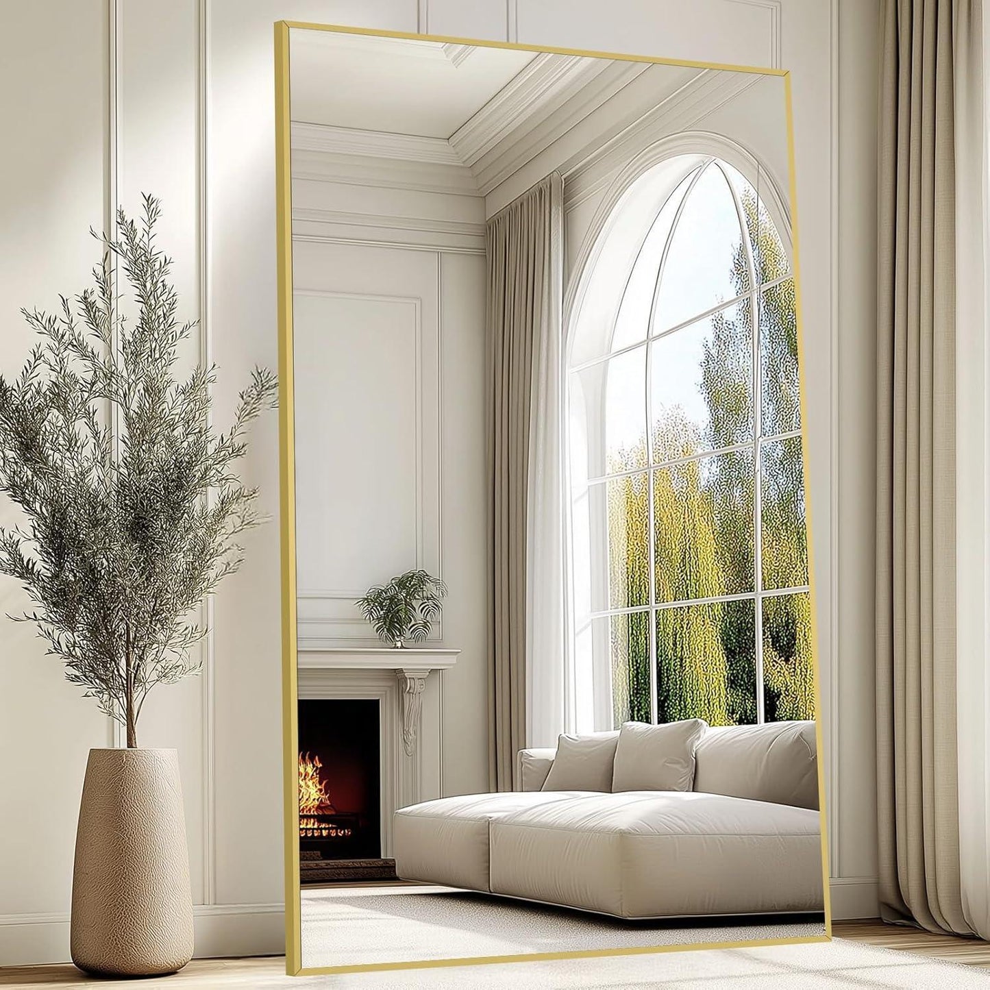 MELOMOIR Oversized Floor Mirror Freestanding, Full Length Mirror for Bedroom Living Room Dressing Room Gym Yoga Hair Salon, Gold Arched Mirror Full Length with Shatterproof Tempered Glass