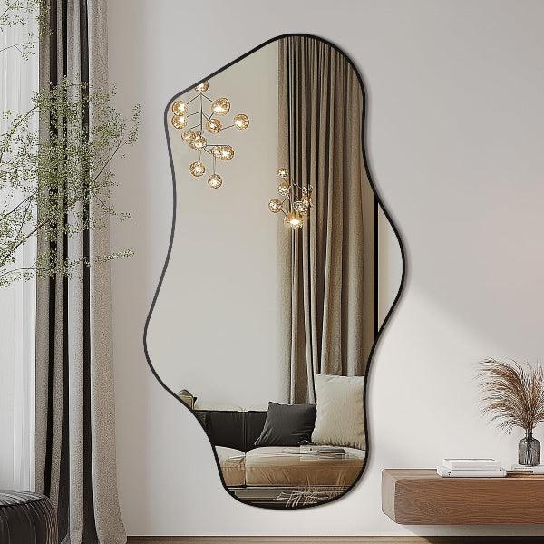 Mirrorons Irregular Wall Mirror 51×28, Black Asymmetrical Bathroom Mirror, Oval Aesthetic Mirror, Full Length Mirror, Shatterproof Black Bathroom Mirrors